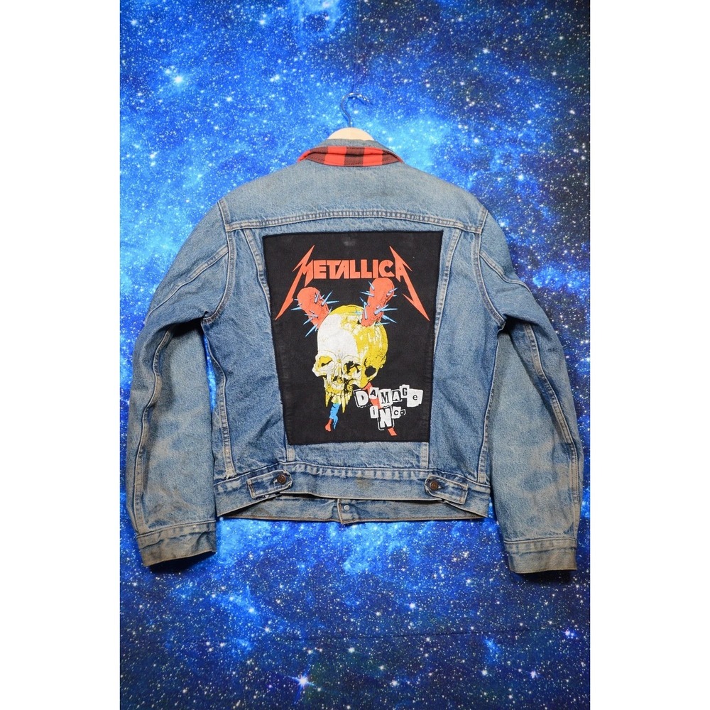 Vintage Levis Jacket Mens Medium Denim Buffalo Plaid Lined Metallica Patch 40
